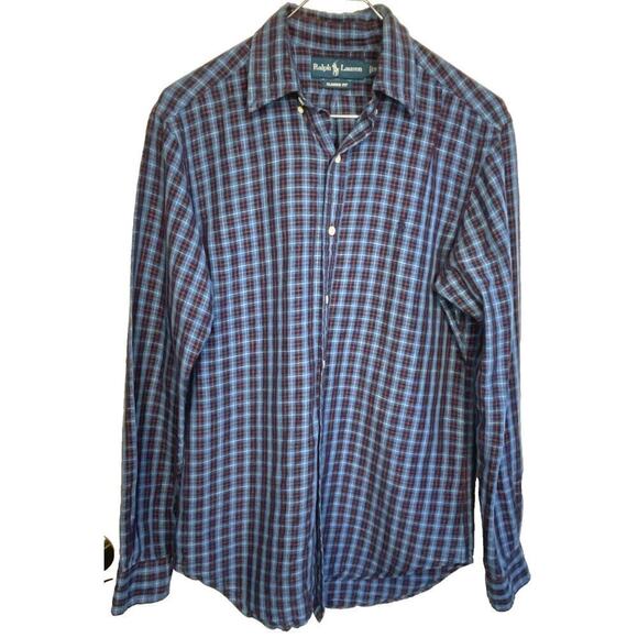 Ralph Lauren Classic Fit Plaid Button Down Shirt Men’s S Linen Blend Preppy - Picture 1 of 12